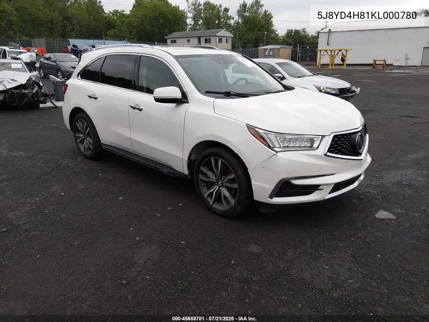 2019 Acura Mdx Advance Pkg VIN: 5J8YD4H81KL000780 Lot: 45688701