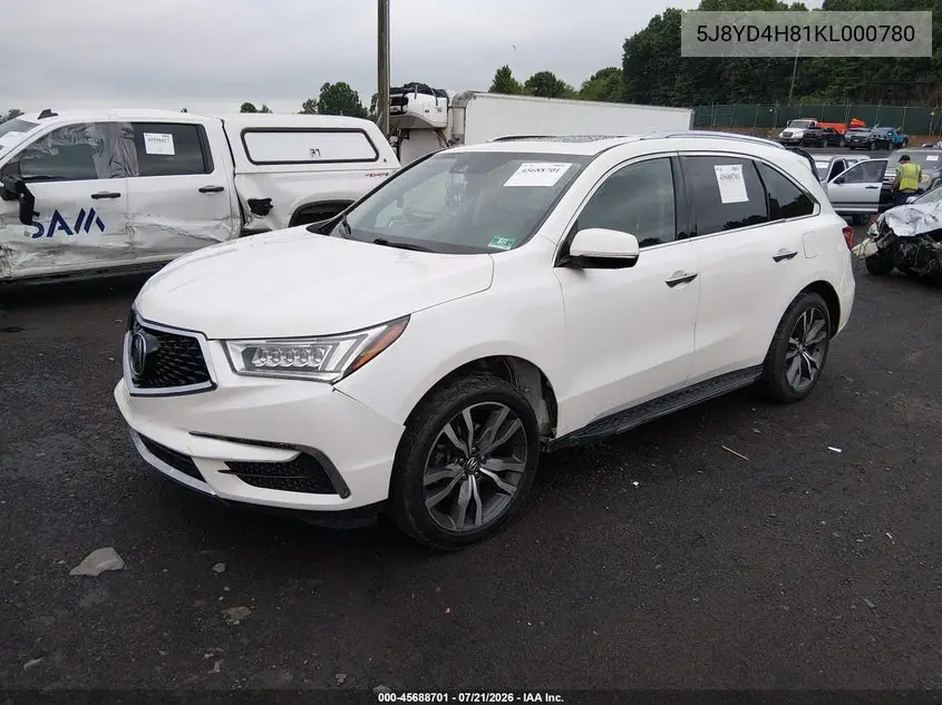 2019 Acura Mdx Advance Pkg VIN: 5J8YD4H81KL000780 Lot: 45688701