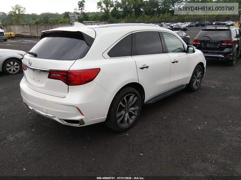 2019 Acura Mdx Advance Pkg VIN: 5J8YD4H81KL000780 Lot: 45688701