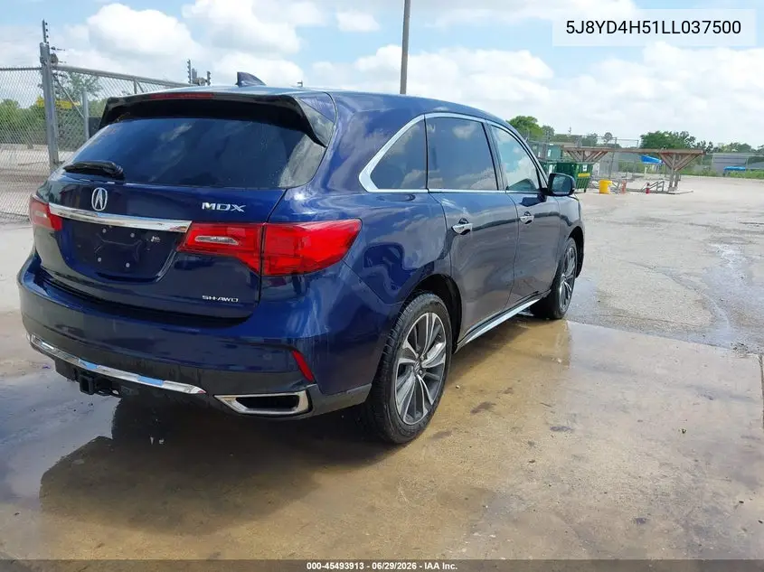 2020 Acura Mdx Technology Package VIN: 5J8YD4H51LL037500 Lot: 45493913