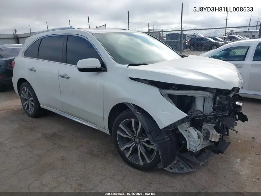 2020 Acura Mdx Advance Package VIN: 5J8YD3H81LL008633 Lot: 45605635
