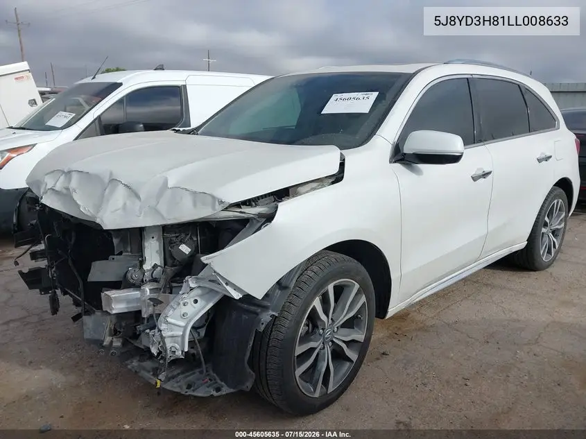 2020 Acura Mdx Advance Package VIN: 5J8YD3H81LL008633 Lot: 45605635