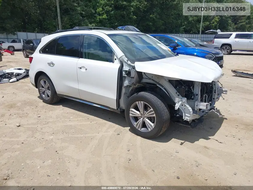 2020 Acura Mdx Standard VIN: 5J8YD3H33LL016348 Lot: 45660070