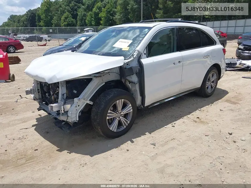 2020 Acura Mdx Standard VIN: 5J8YD3H33LL016348 Lot: 45660070