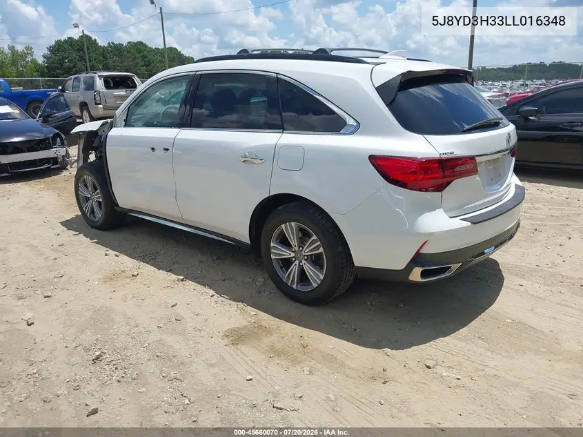 2020 Acura Mdx Standard VIN: 5J8YD3H33LL016348 Lot: 45660070