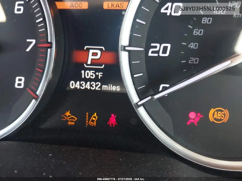 2020 Acura Mdx Technology Package VIN: 5J8YD3H55LL000525 Lot: 45667776