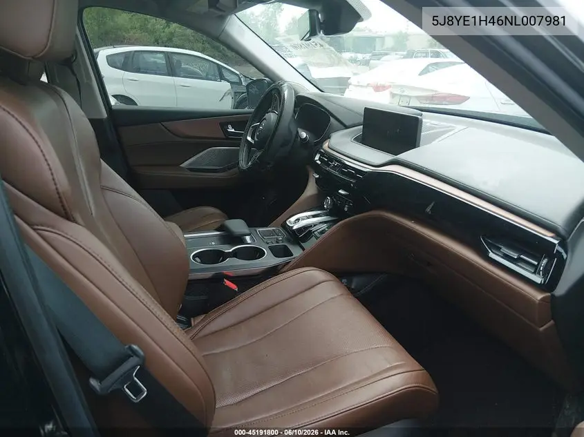 2022 Acura Mdx Technology Package VIN: 5J8YE1H46NL007981 Lot: 45191800