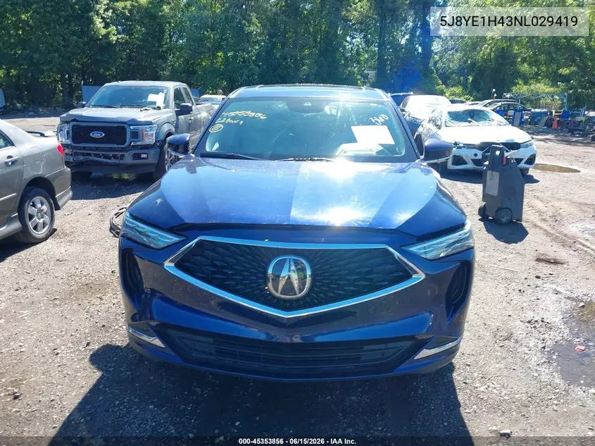 2022 Acura Mdx Technology Package VIN: 5J8YE1H43NL029419 Lot: 45353856