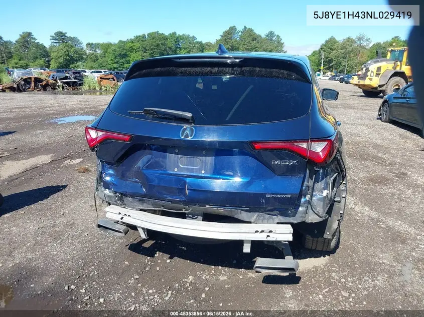 2022 Acura Mdx Technology Package VIN: 5J8YE1H43NL029419 Lot: 45353856