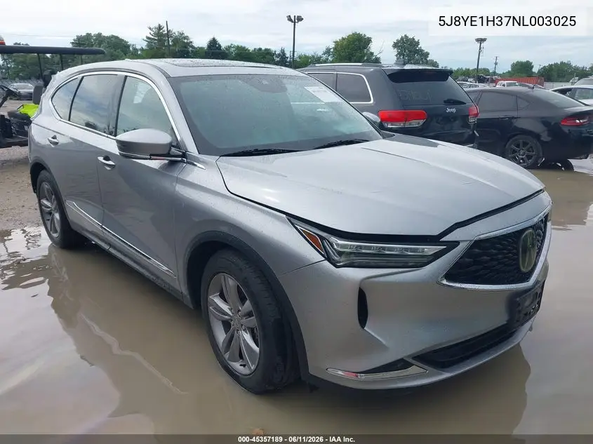 2022 Acura Mdx Standard VIN: 5J8YE1H37NL003025 Lot: 45357189