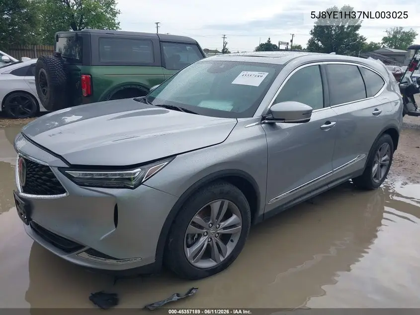 2022 Acura Mdx Standard VIN: 5J8YE1H37NL003025 Lot: 45357189