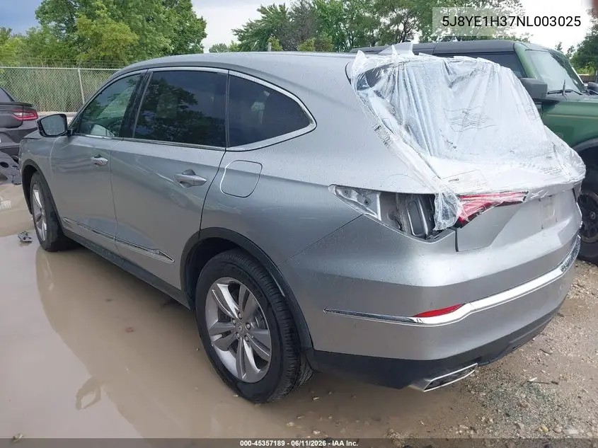 2022 Acura Mdx Standard VIN: 5J8YE1H37NL003025 Lot: 45357189