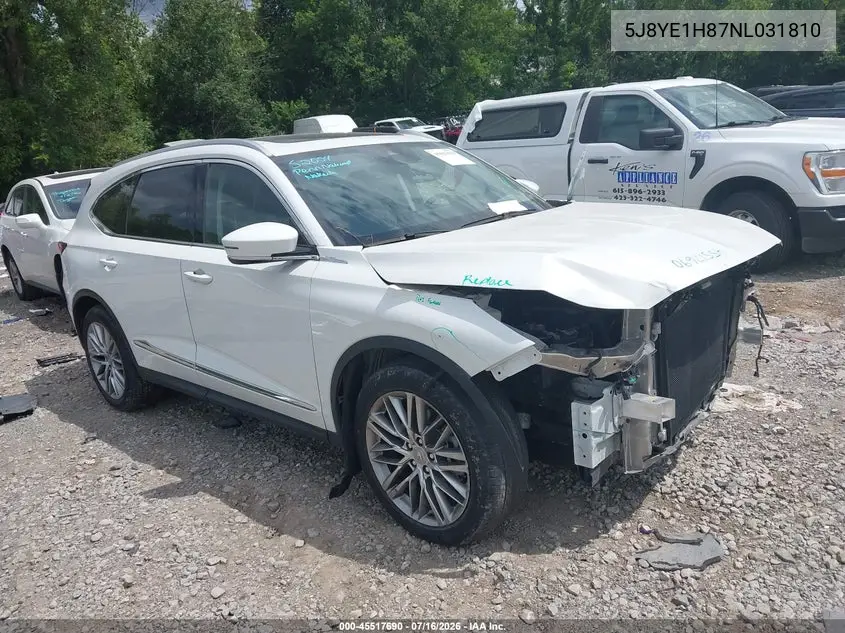2022 Acura Mdx Advance Package VIN: 5J8YE1H87NL031810 Lot: 45517690