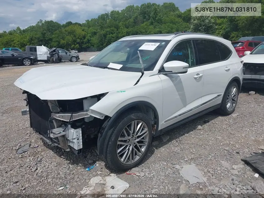 2022 Acura Mdx Advance Package VIN: 5J8YE1H87NL031810 Lot: 45517690