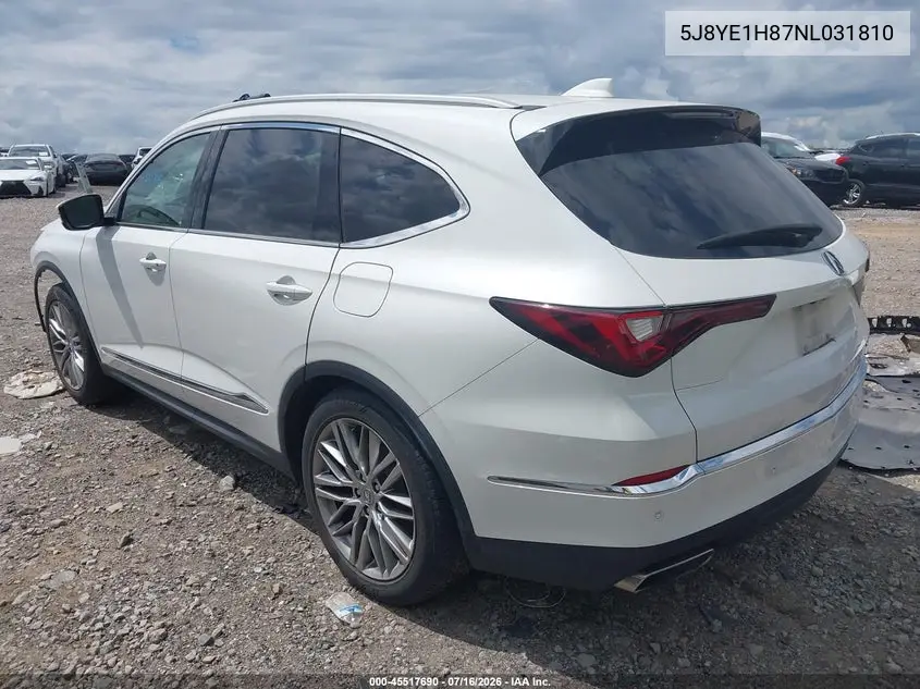 2022 Acura Mdx Advance Package VIN: 5J8YE1H87NL031810 Lot: 45517690