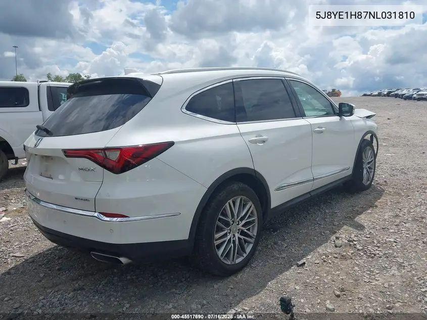 2022 Acura Mdx Advance Package VIN: 5J8YE1H87NL031810 Lot: 45517690