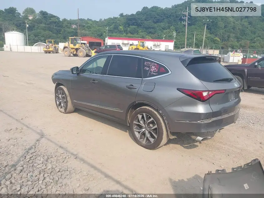 2022 Acura Mdx Technology Package VIN: 5J8YE1H45NL027798 Lot: 45646248