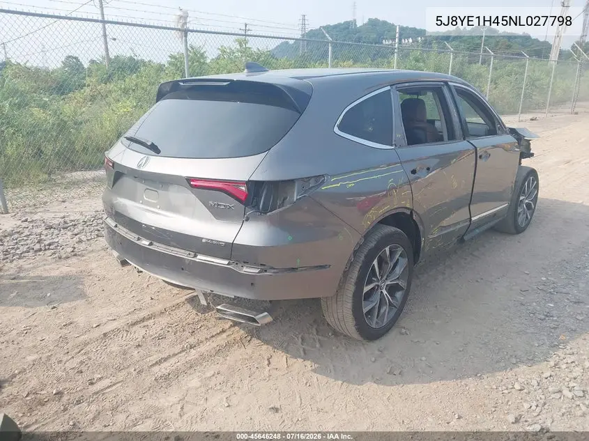 2022 Acura Mdx Technology Package VIN: 5J8YE1H45NL027798 Lot: 45646248