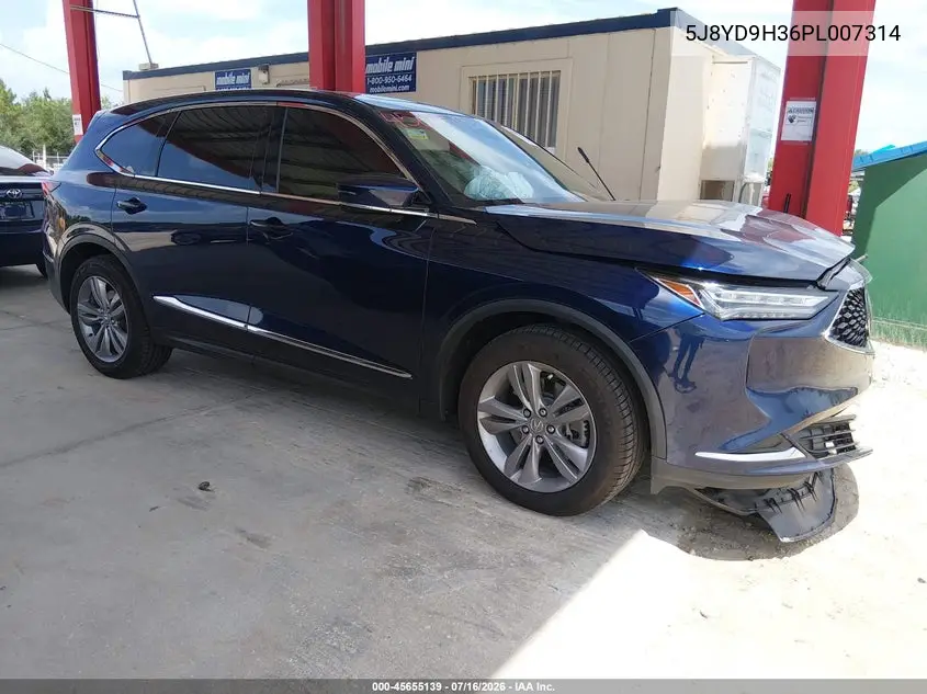 2023 Acura Mdx Standard VIN: 5J8YD9H36PL007314 Lot: 45655139