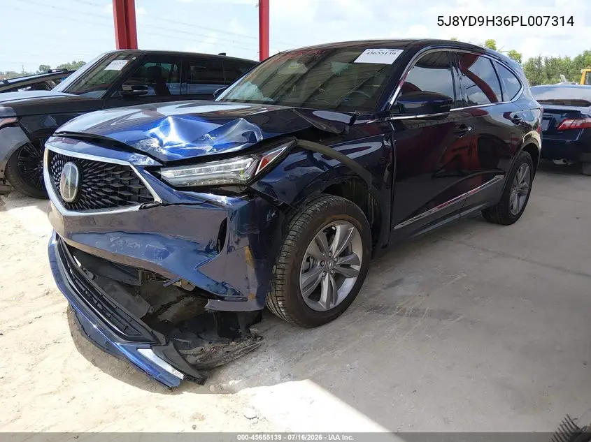 2023 Acura Mdx Standard VIN: 5J8YD9H36PL007314 Lot: 45655139