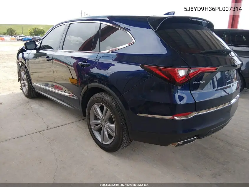2023 Acura Mdx Standard VIN: 5J8YD9H36PL007314 Lot: 45655139