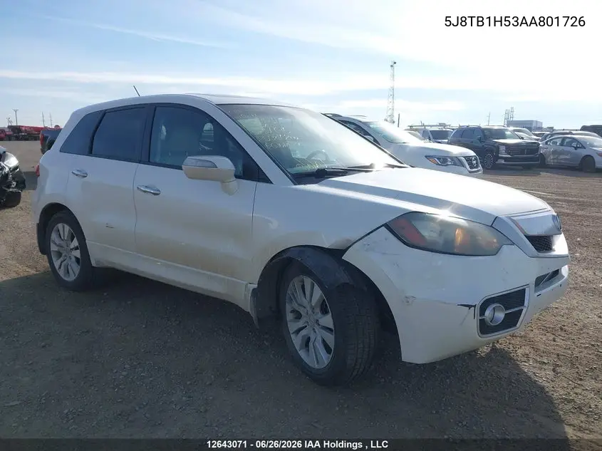 2010 Acura Rdx VIN: 5J8TB1H53AA801726 Lot: 12643071X
