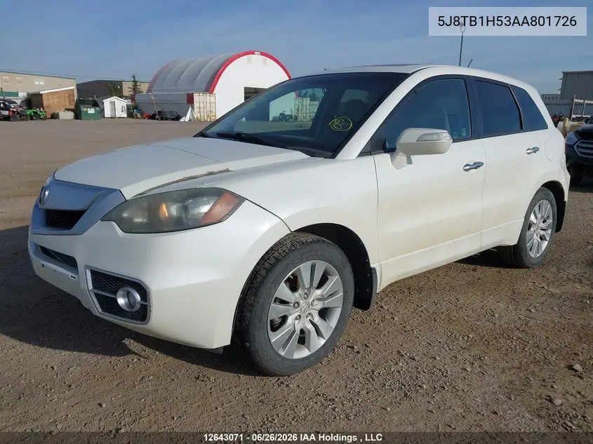 2010 Acura Rdx VIN: 5J8TB1H53AA801726 Lot: 12643071X