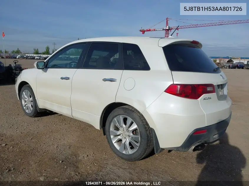 2010 Acura Rdx VIN: 5J8TB1H53AA801726 Lot: 12643071X