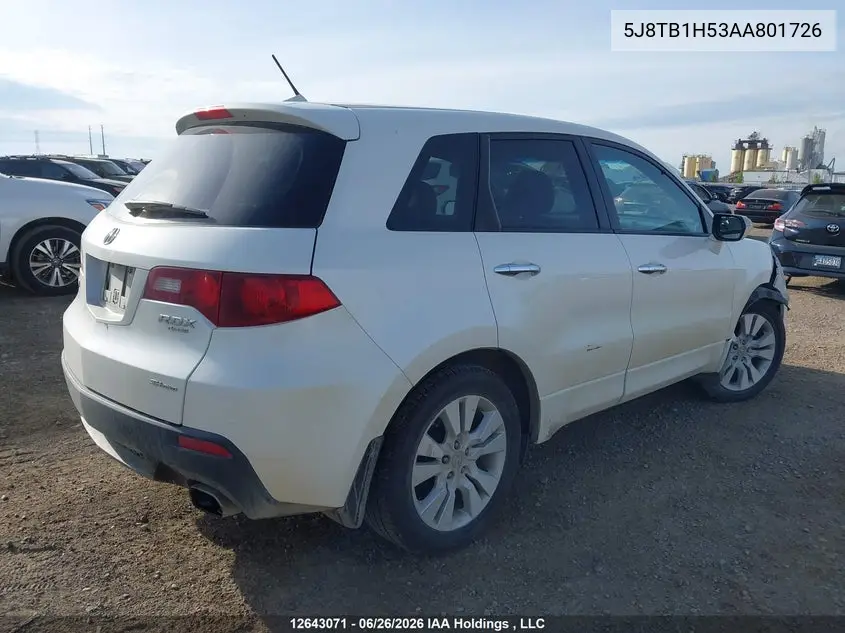 2010 Acura Rdx VIN: 5J8TB1H53AA801726 Lot: 12643071X
