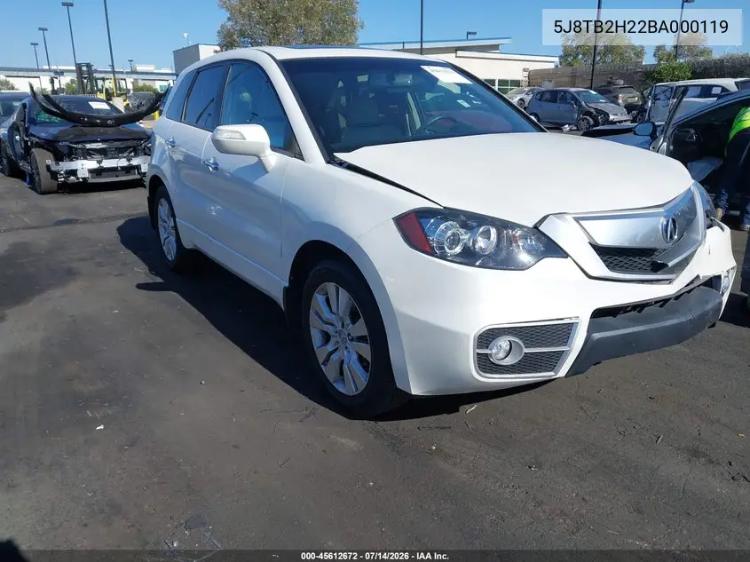 2011 Acura Rdx VIN: 5J8TB2H22BA000119 Lot: 45612672