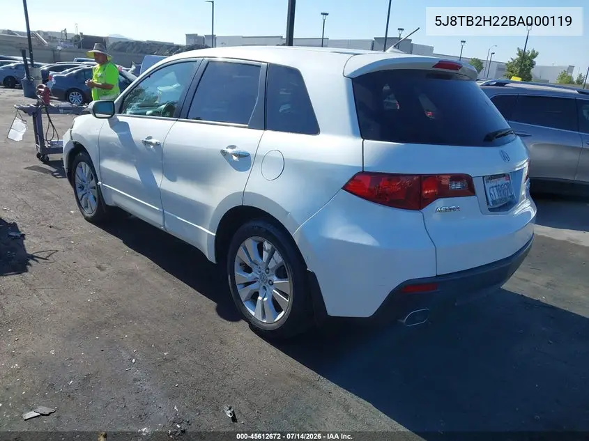 2011 Acura Rdx VIN: 5J8TB2H22BA000119 Lot: 45612672