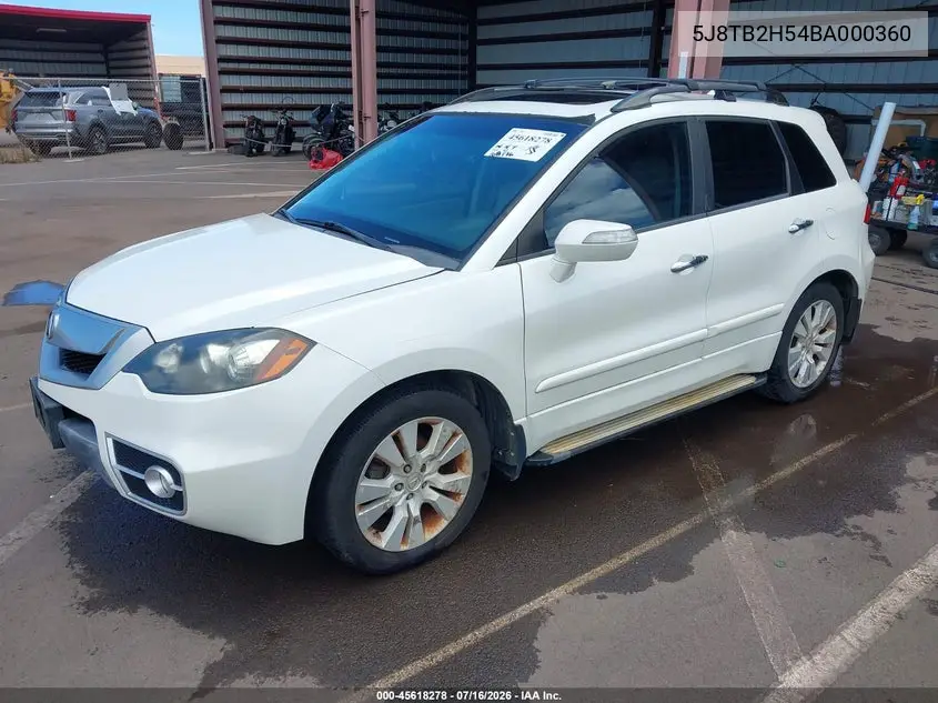 2011 Acura Rdx VIN: 5J8TB2H54BA000360 Lot: 45618278