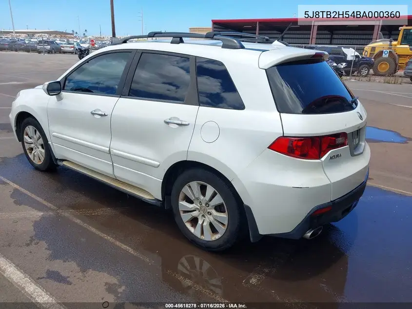 2011 Acura Rdx VIN: 5J8TB2H54BA000360 Lot: 45618278
