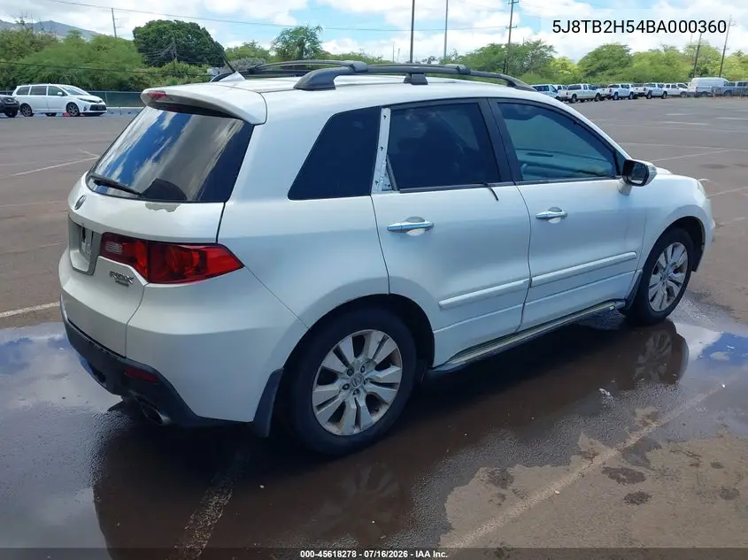 2011 Acura Rdx VIN: 5J8TB2H54BA000360 Lot: 45618278