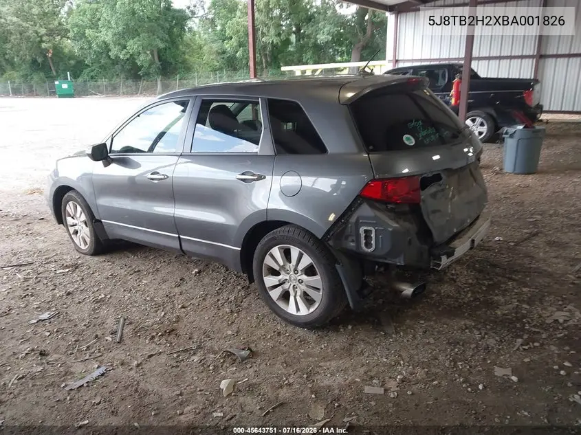 2011 Acura Rdx VIN: 5J8TB2H2XBA001826 Lot: 45643751