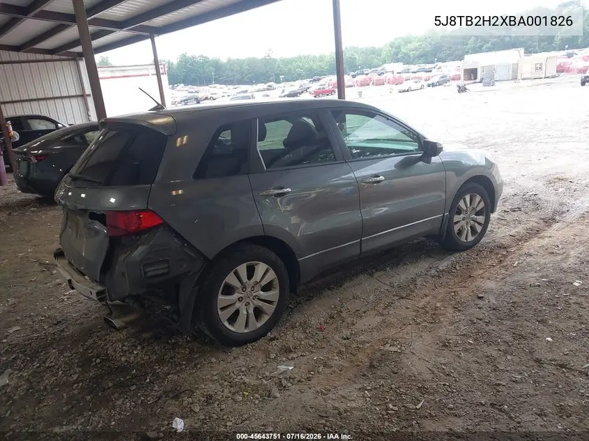 2011 Acura Rdx VIN: 5J8TB2H2XBA001826 Lot: 45643751