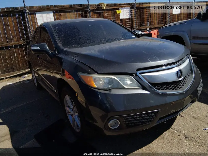2015 Acura Rdx VIN: 5J8TB3H58FL000670 Lot: 44719036