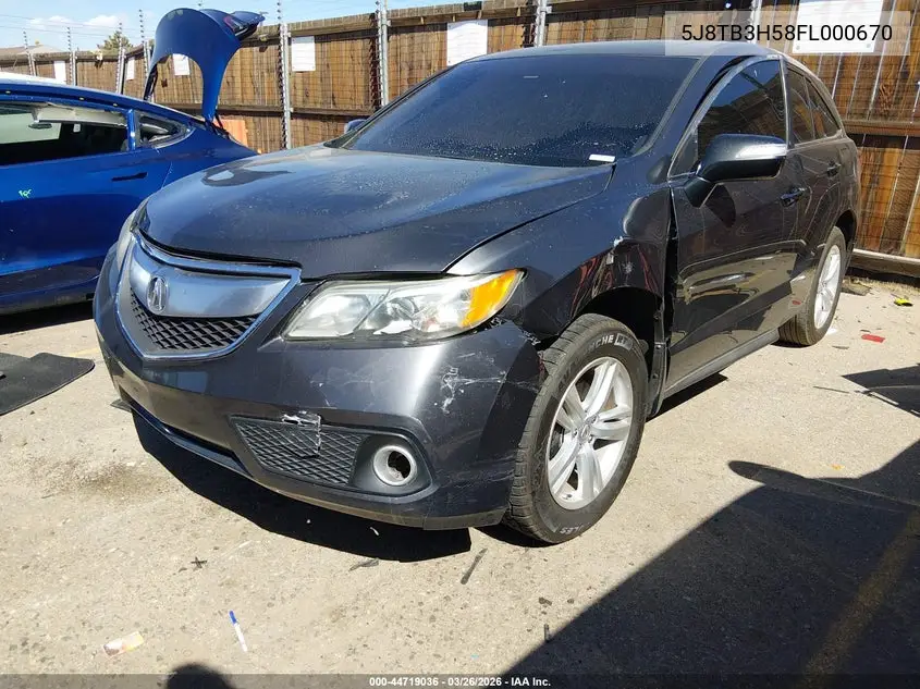 2015 Acura Rdx VIN: 5J8TB3H58FL000670 Lot: 44719036