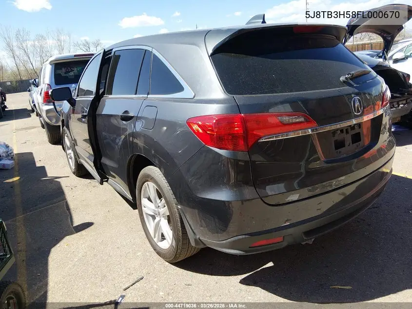 2015 Acura Rdx VIN: 5J8TB3H58FL000670 Lot: 44719036
