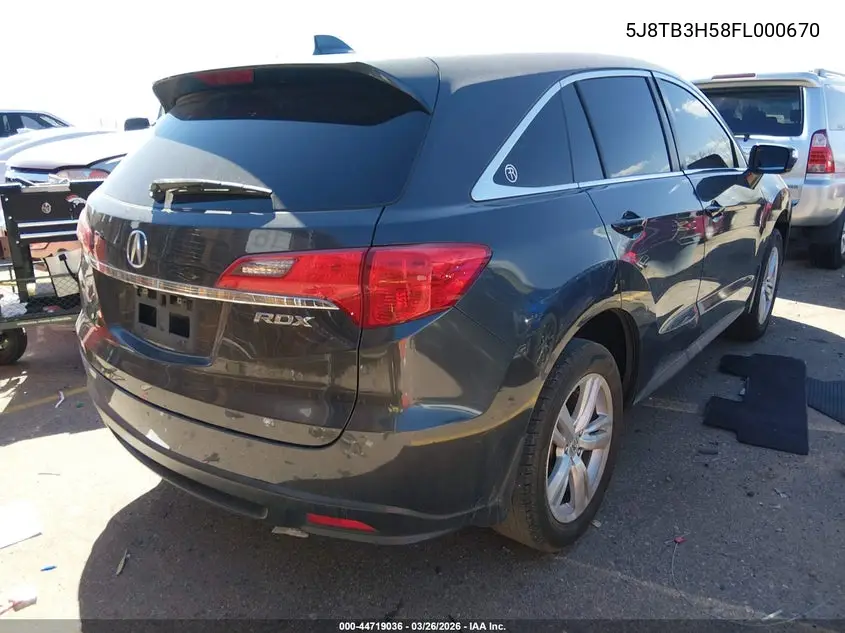 2015 Acura Rdx VIN: 5J8TB3H58FL000670 Lot: 44719036