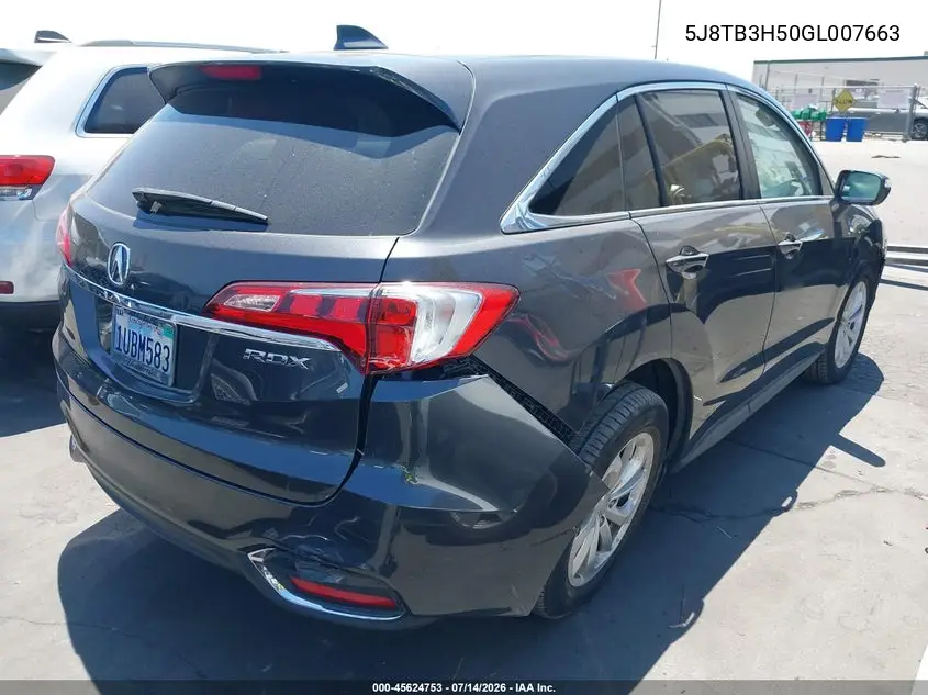 2016 Acura Rdx Technology Acurawatch Plus Packages/Technology Package VIN: 5J8TB3H50GL007663 Lot: 45624753