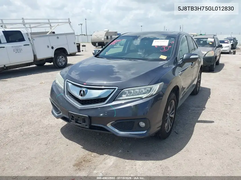 2016 Acura Rdx Advance Package VIN: 5J8TB3H75GL012830 Lot: 45632953