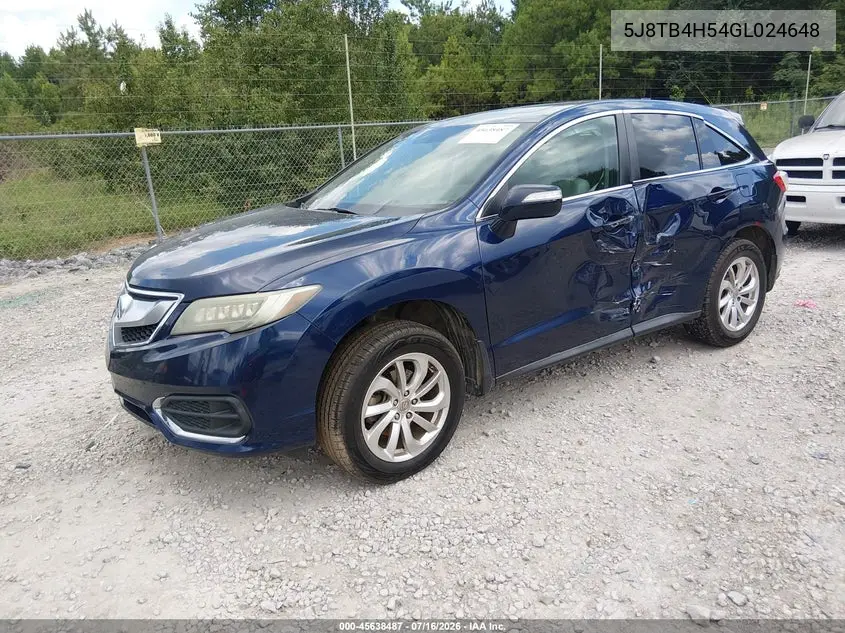 2016 Acura Rdx Technology Acurawatch Plus Packages/Technology Package VIN: 5J8TB4H54GL024648 Lot: 45638487