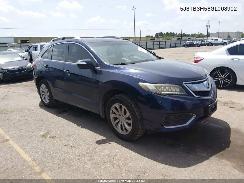 2016 Acura Rdx Technology Acurawatch Plus Packages/Technology Package VIN: 5J8TB3H58GL008902 Lot: 45652890