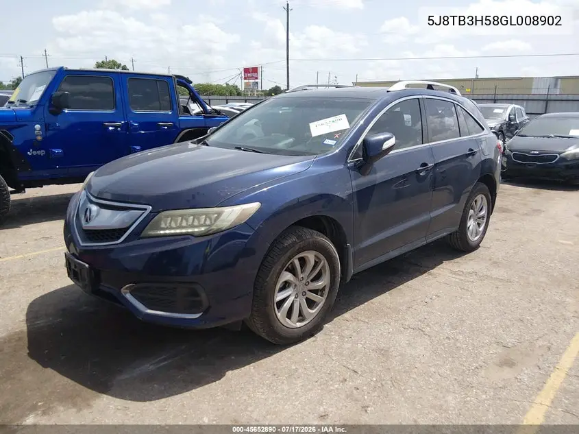 2016 Acura Rdx Technology Acurawatch Plus Packages/Technology Package VIN: 5J8TB3H58GL008902 Lot: 45652890