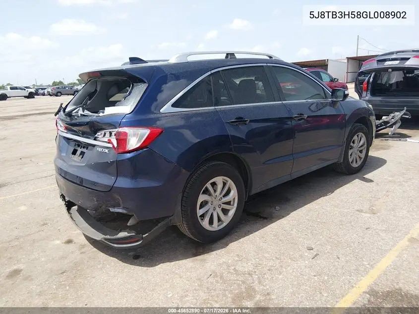 2016 Acura Rdx Technology Acurawatch Plus Packages/Technology Package VIN: 5J8TB3H58GL008902 Lot: 45652890