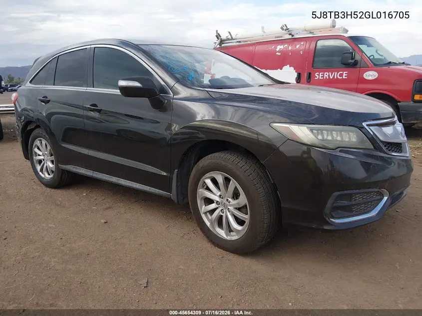 2016 Acura Rdx Technology Acurawatch Plus Packages/Technology Package VIN: 5J8TB3H52GL016705 Lot: 45654309