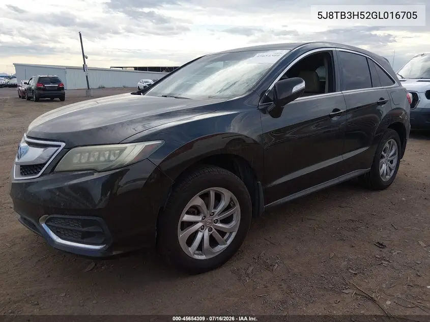 2016 Acura Rdx Technology Acurawatch Plus Packages/Technology Package VIN: 5J8TB3H52GL016705 Lot: 45654309