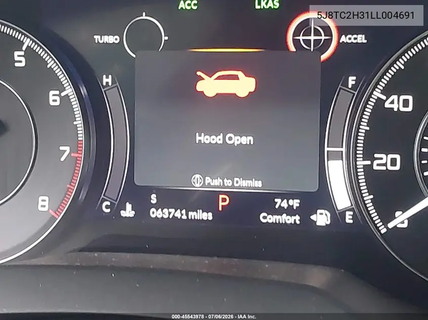 2020 Acura Rdx Standard VIN: 5J8TC2H31LL004691 Lot: 45543978