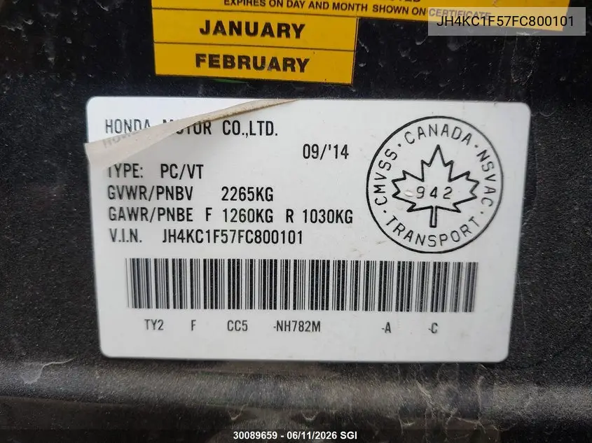2015 Acura Rlx Tech VIN: JH4KC1F57FC800101 Lot: 30089659
